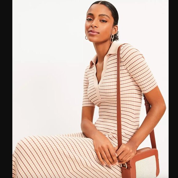 Petite Stripe Ribbed Collared Midi Sweater Dress - Picture 10 of 10